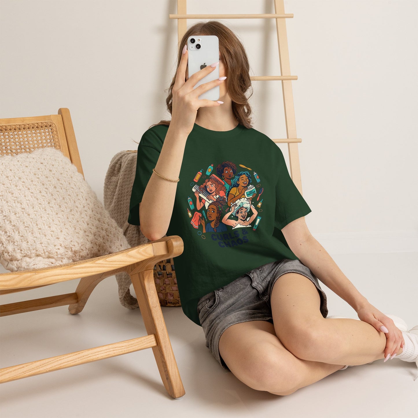 Curls & Chaos T-Shirt — Diverse Natural Hair Graphic Tee for Curly Hair Lovers