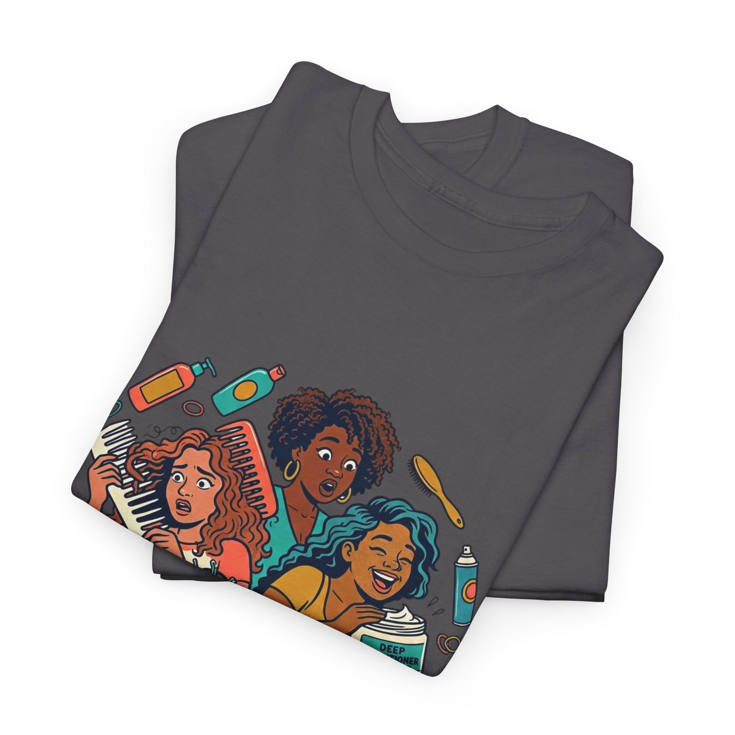 Curls & Chaos T-Shirt — Diverse Natural Hair Graphic Tee for Curly Hair Lovers