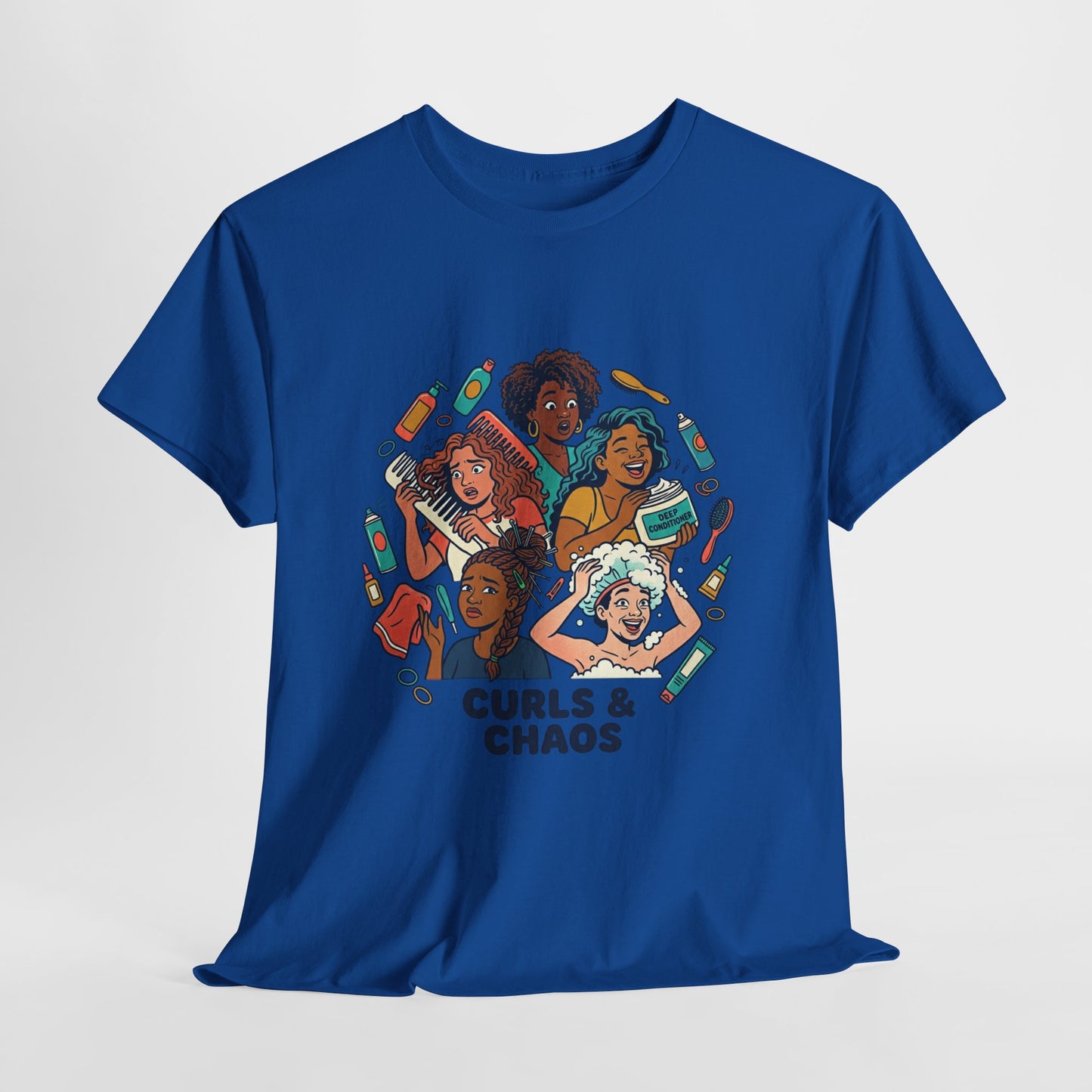 Curls & Chaos T-Shirt — Diverse Natural Hair Graphic Tee for Curly Hair Lovers