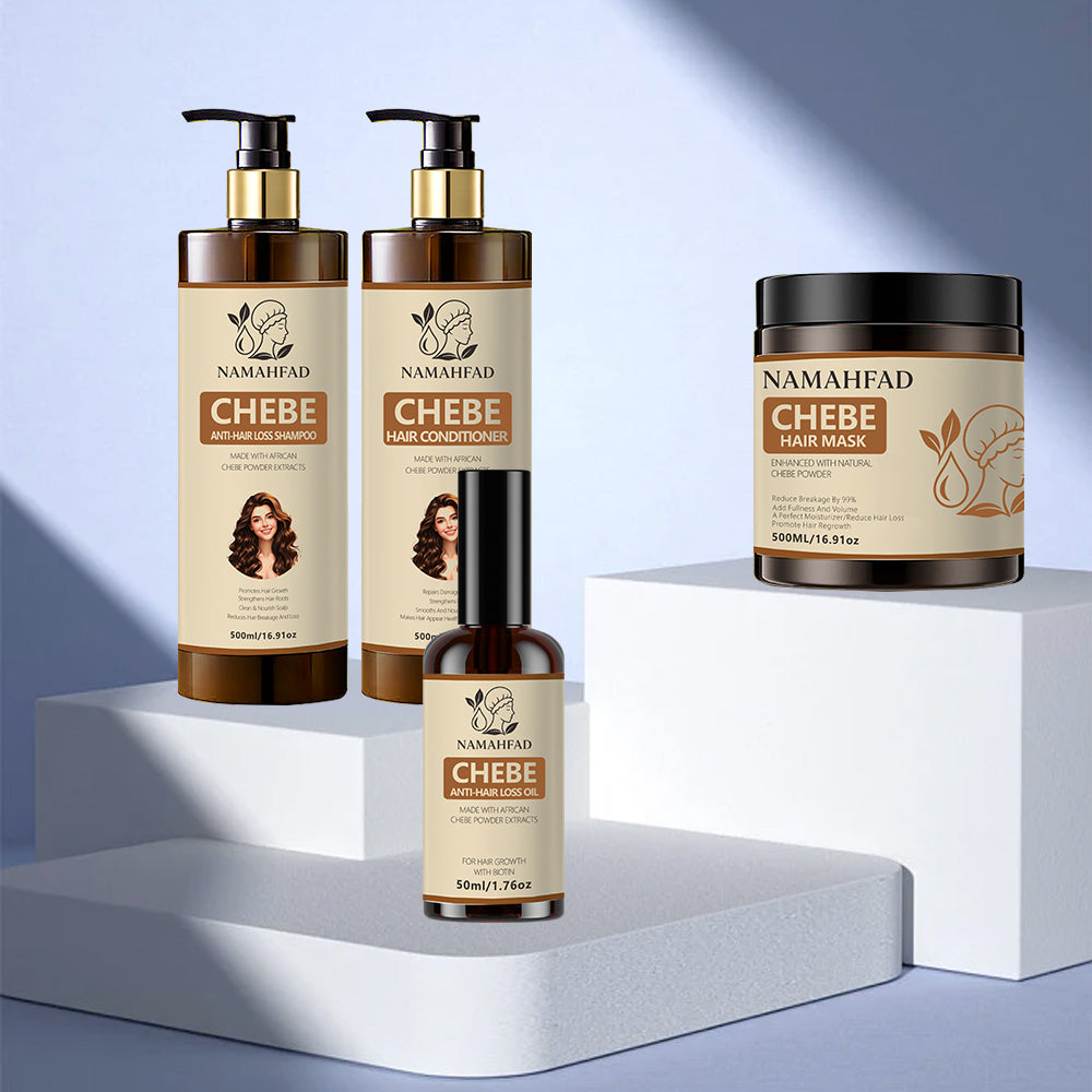 Namahfad Chebe Hair Growth Full Set – Shampoo, Conditioner, Hair Mask & Growth Oil + Namahfad Premium Bonnet)