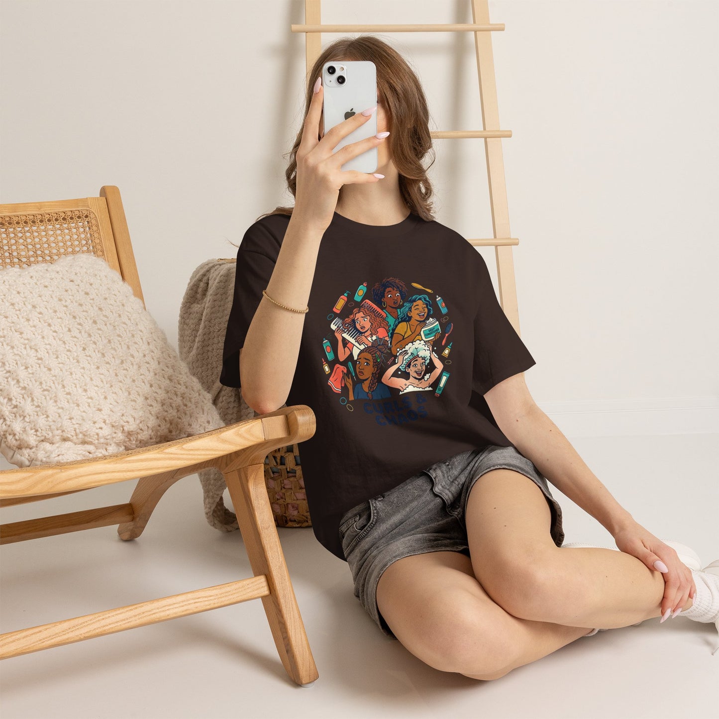 Curls & Chaos T-Shirt — Diverse Natural Hair Graphic Tee for Curly Hair Lovers