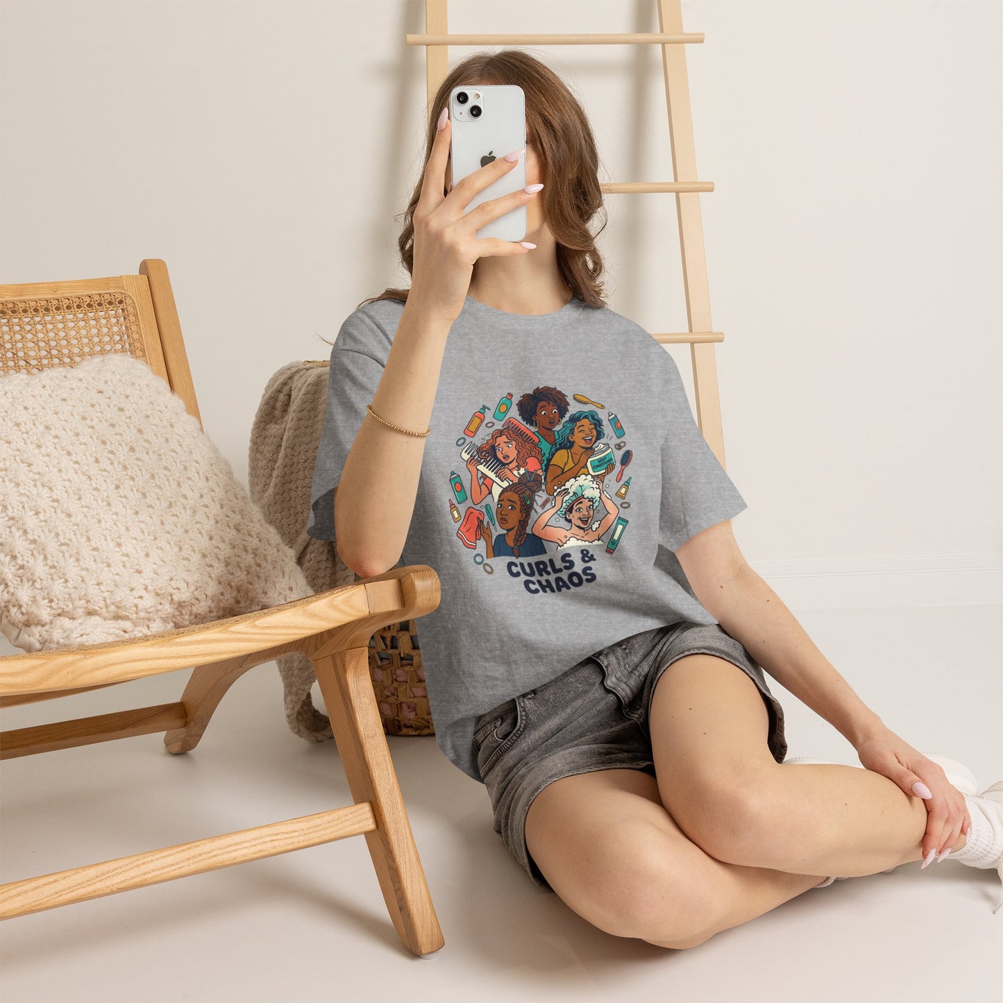Curls & Chaos T-Shirt — Diverse Natural Hair Graphic Tee for Curly Hair Lovers