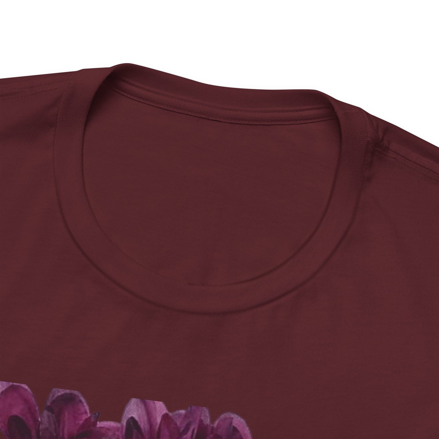 Floral Crown Fashion Tee — Glam Portrait Shirt with Purple Bloom Design