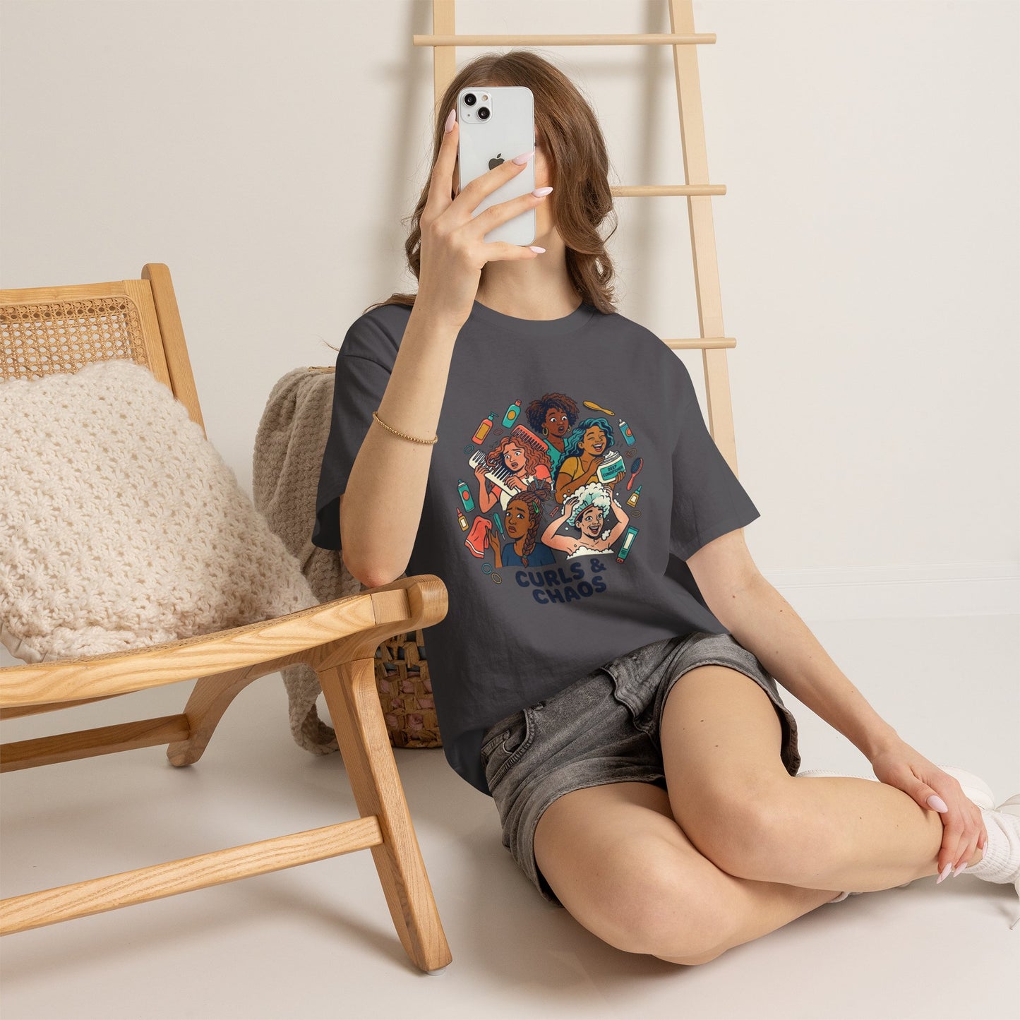 Curls & Chaos T-Shirt — Diverse Natural Hair Graphic Tee for Curly Hair Lovers