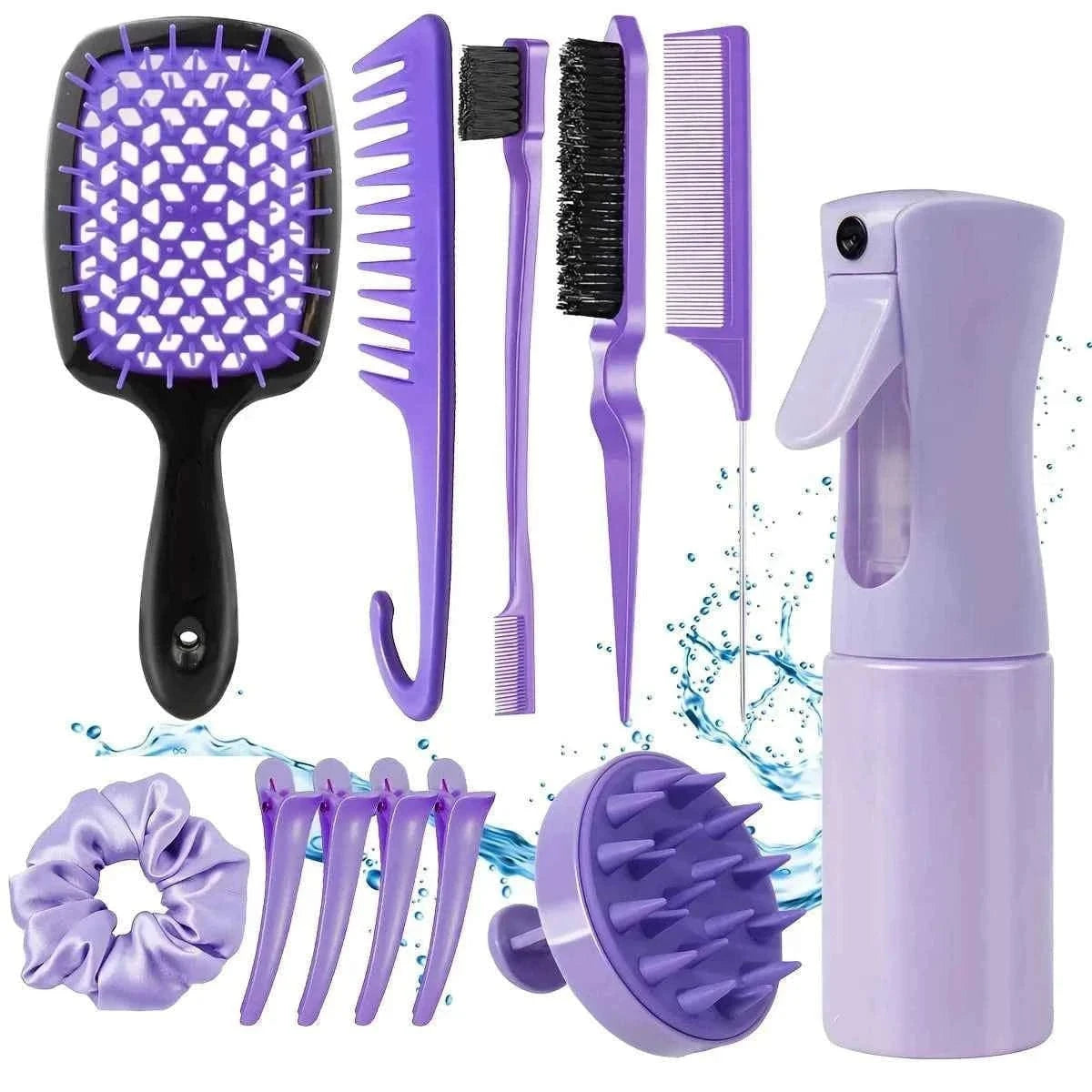 WANMEI 12pcs set Hair Styling Comb Set - Includes Rat Tail Edge Brush & Smooth Black Brush Barber Styling Tools for All Hair Typ