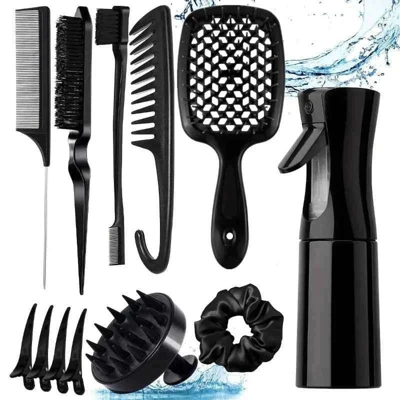 WANMEI 12pcs set Hair Styling Comb Set - Includes Rat Tail Edge Brush & Smooth Black Brush Barber Styling Tools for All Hair Typ