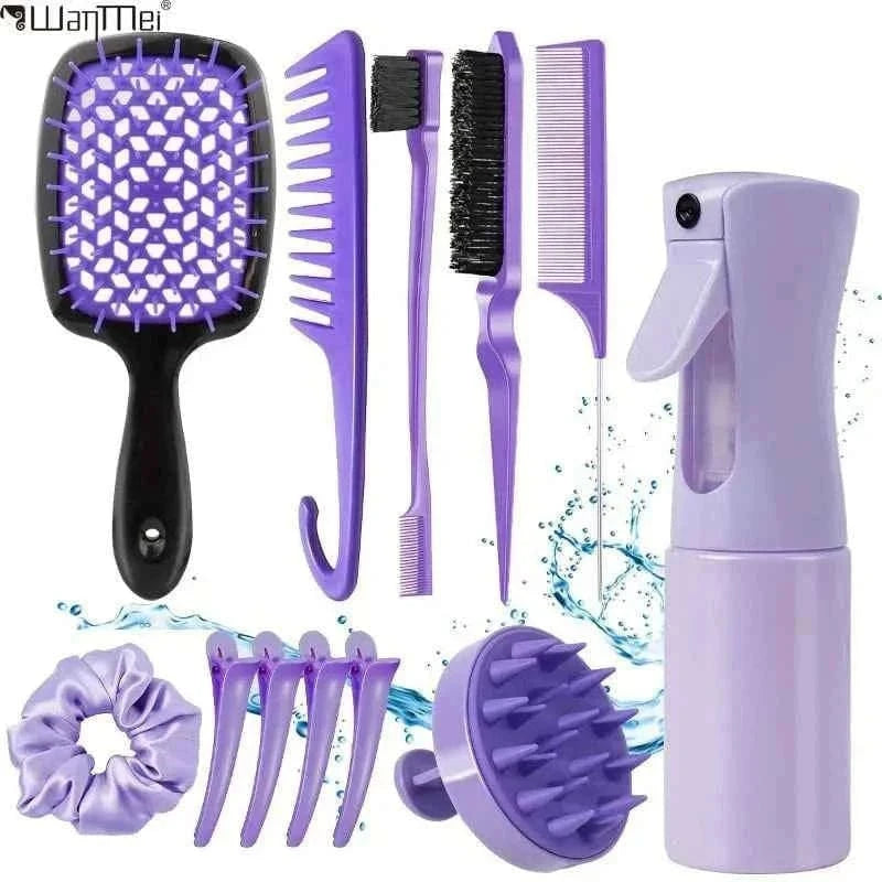 WANMEI 12pcs set Hair Styling Comb Set - Includes Rat Tail Edge Brush & Smooth Black Brush Barber Styling Tools for All Hair Typ