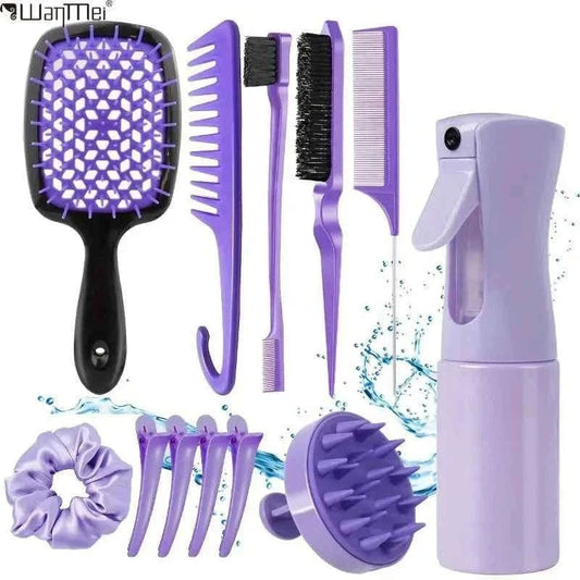 WANMEI 12pcs set Hair Styling Comb Set - Includes Rat Tail Edge Brush & Smooth Black Brush Barber Styling Tools for All Hair Typ
