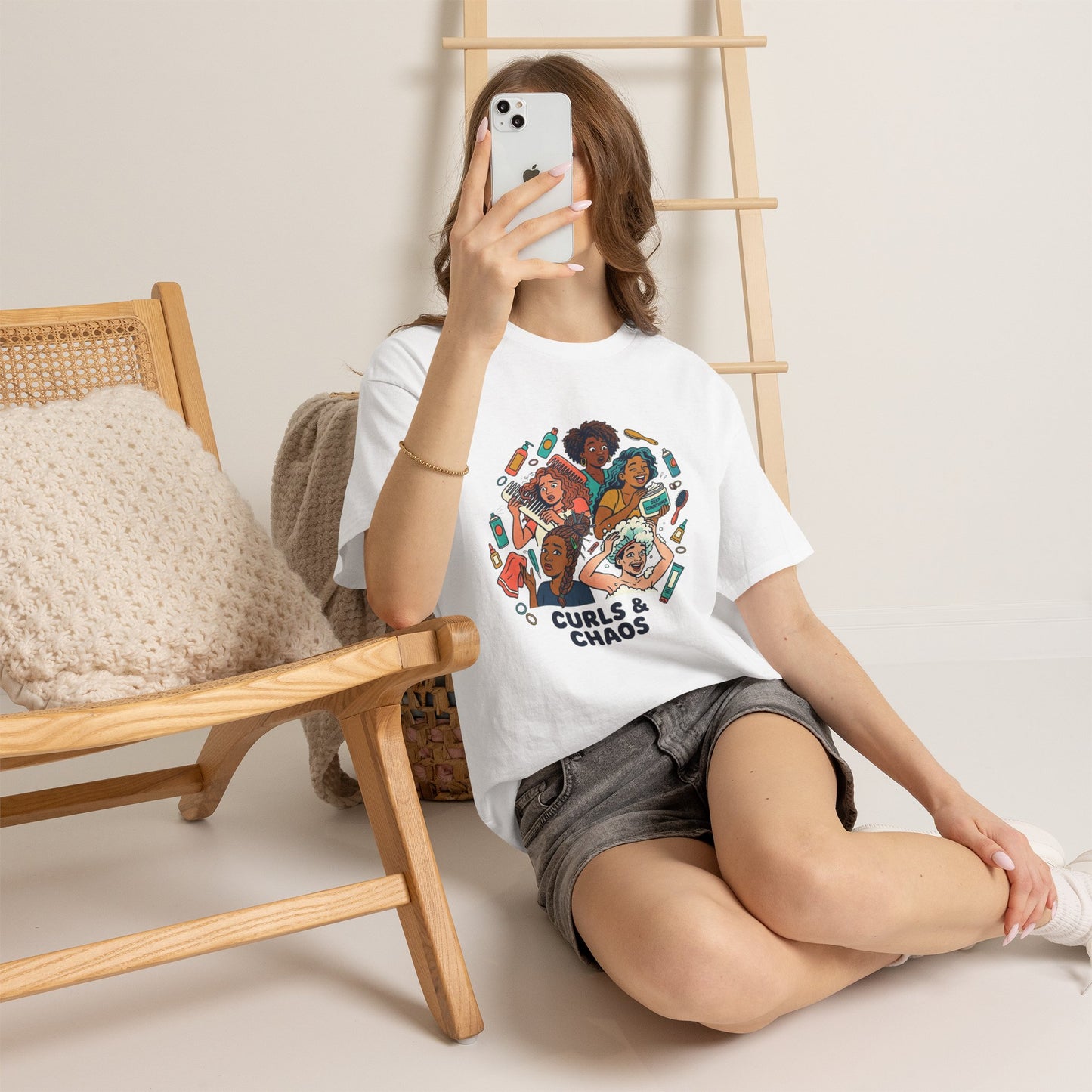 Curls & Chaos T-Shirt — Diverse Natural Hair Graphic Tee for Curly Hair Lovers