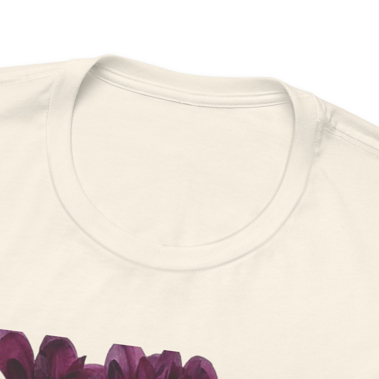 Floral Crown Fashion Tee — Glam Portrait Shirt with Purple Bloom Design
