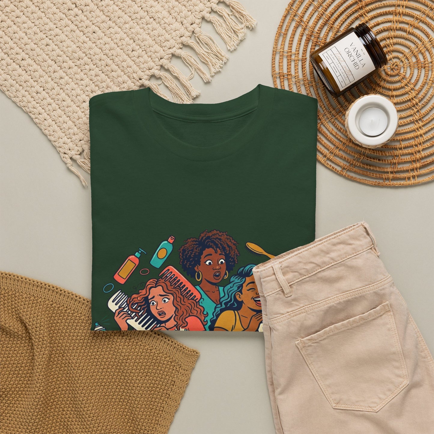 Curls & Chaos T-Shirt — Diverse Natural Hair Graphic Tee for Curly Hair Lovers