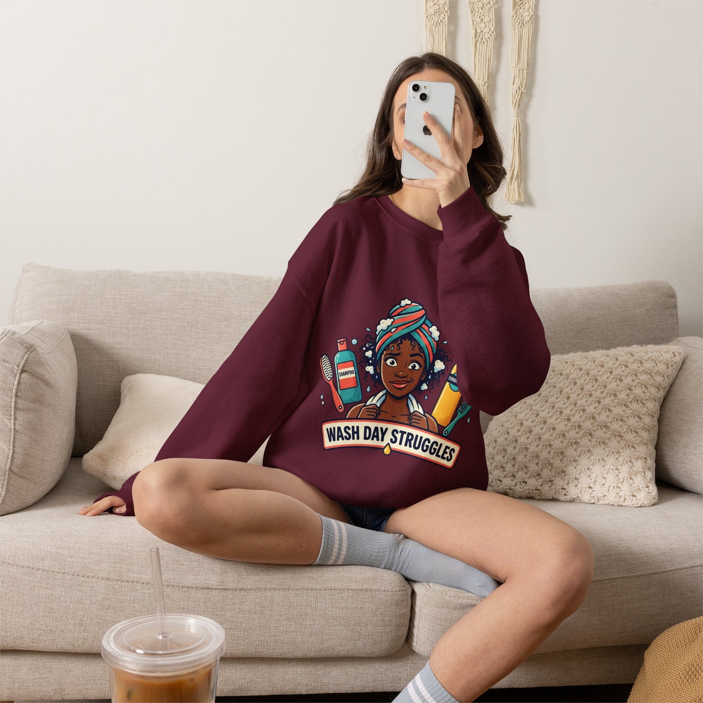 Wash Day Struggles Sweatshirt — Funny Natural Hair Care Crewneck