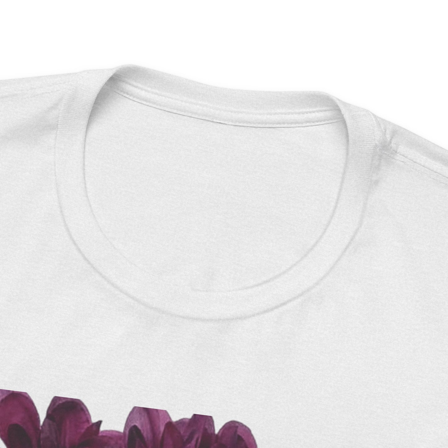 Floral Crown Fashion Tee — Glam Portrait Shirt with Purple Bloom Design