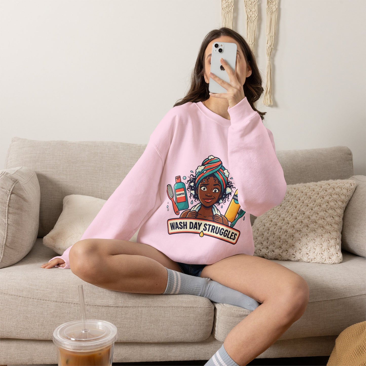 Wash Day Struggles Sweatshirt — Funny Natural Hair Care Crewneck