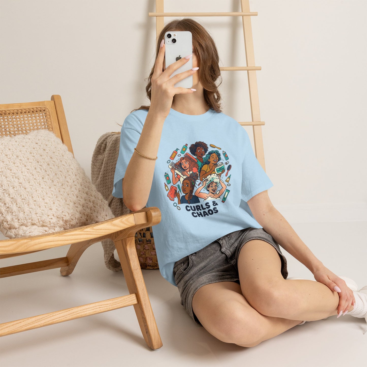 Curls & Chaos T-Shirt — Diverse Natural Hair Graphic Tee for Curly Hair Lovers