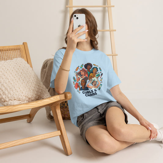 Curls & Chaos T-Shirt — Diverse Natural Hair Graphic Tee for Curly Hair Lovers