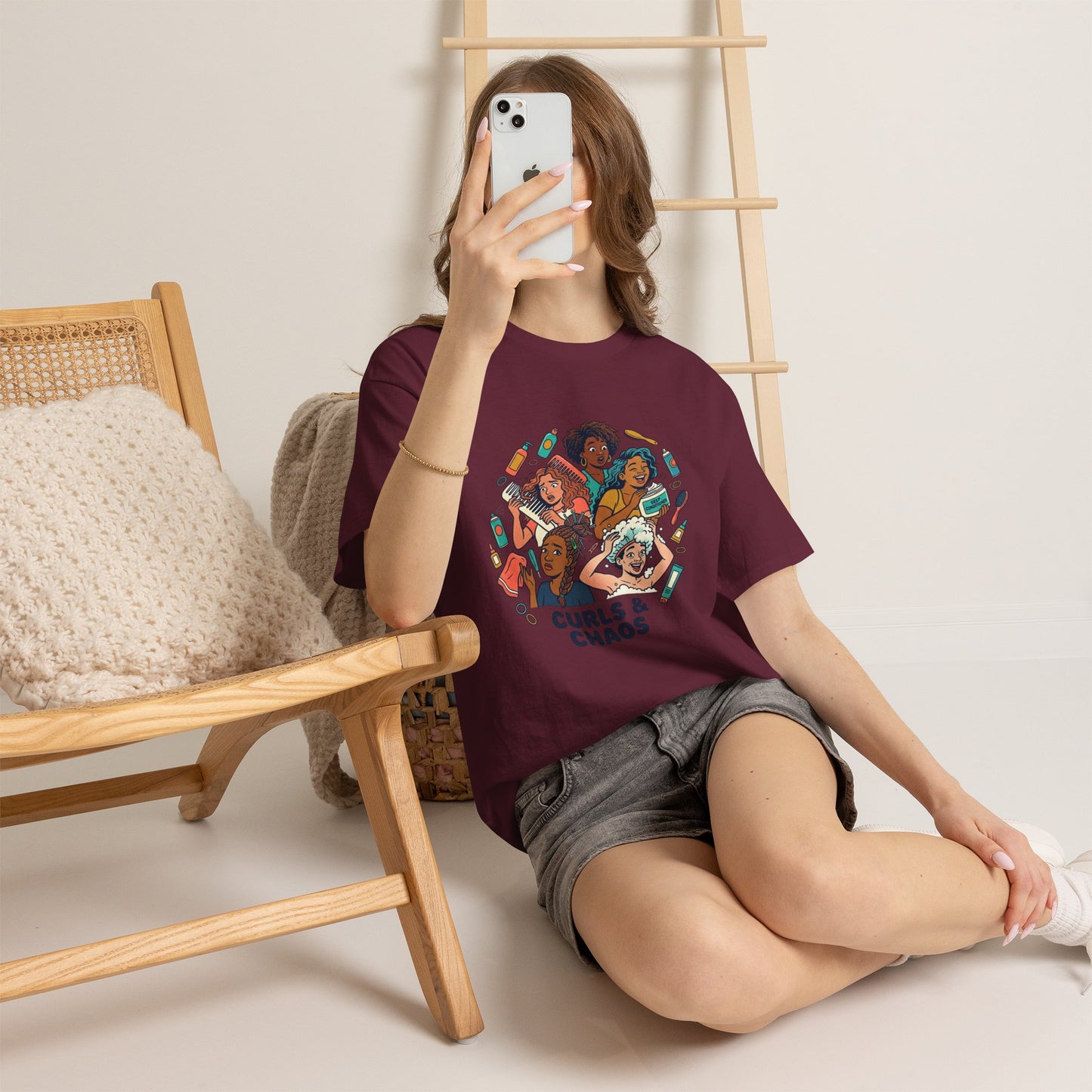Curls & Chaos T-Shirt — Diverse Natural Hair Graphic Tee for Curly Hair Lovers