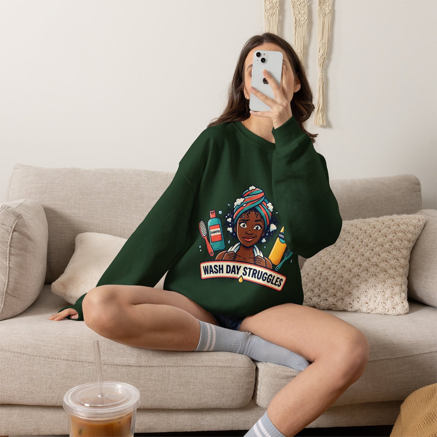 Wash Day Struggles Sweatshirt — Funny Natural Hair Care Crewneck