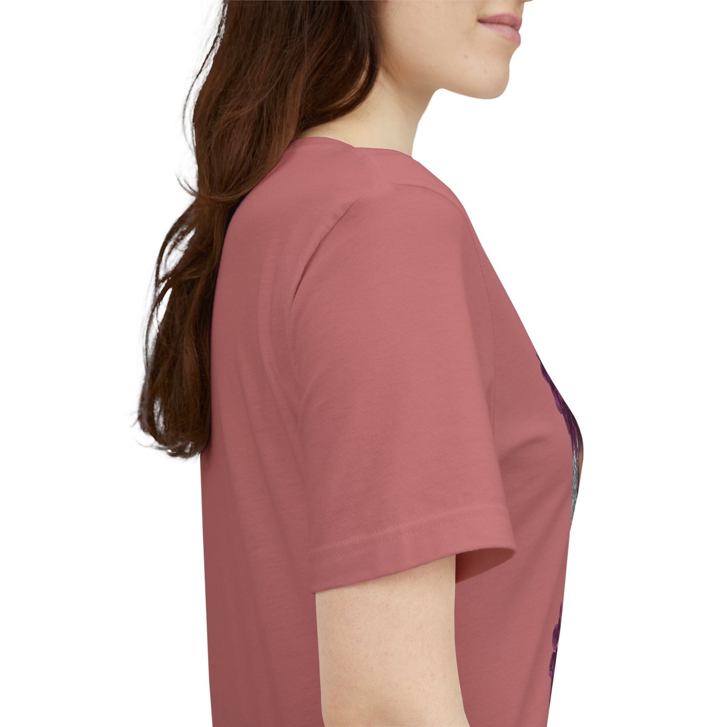 Floral Crown Fashion Tee — Glam Portrait Shirt with Purple Bloom Design
