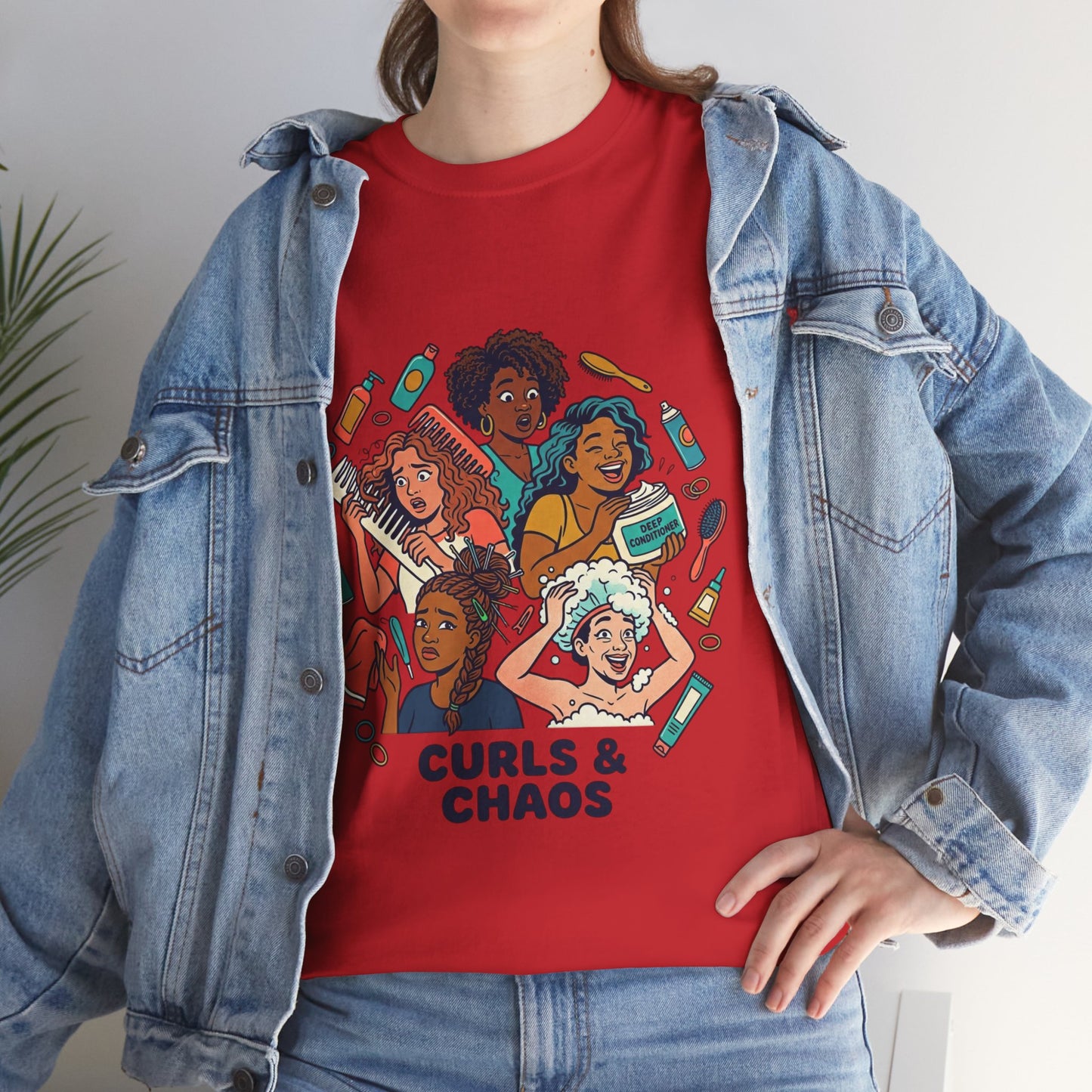 Curls & Chaos T-Shirt — Diverse Natural Hair Graphic Tee for Curly Hair Lovers