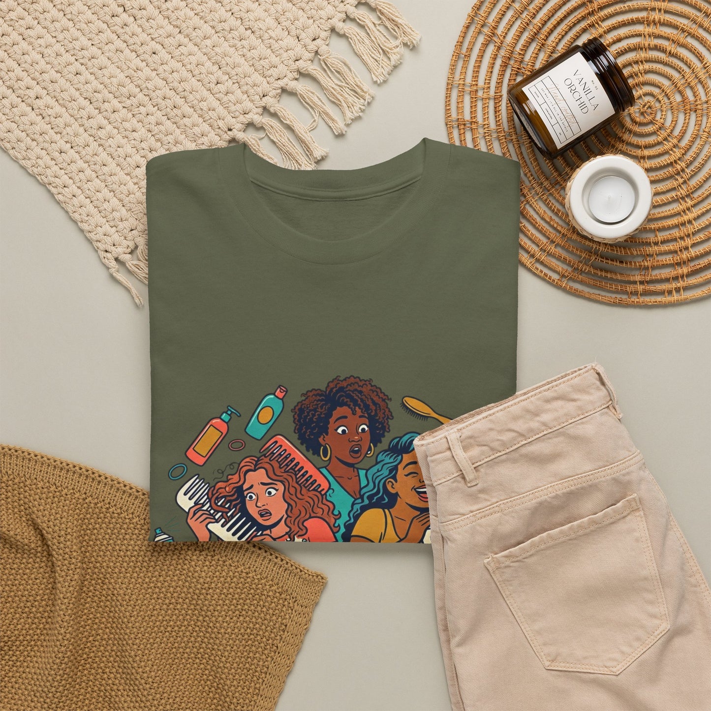 Curls & Chaos T-Shirt — Diverse Natural Hair Graphic Tee for Curly Hair Lovers