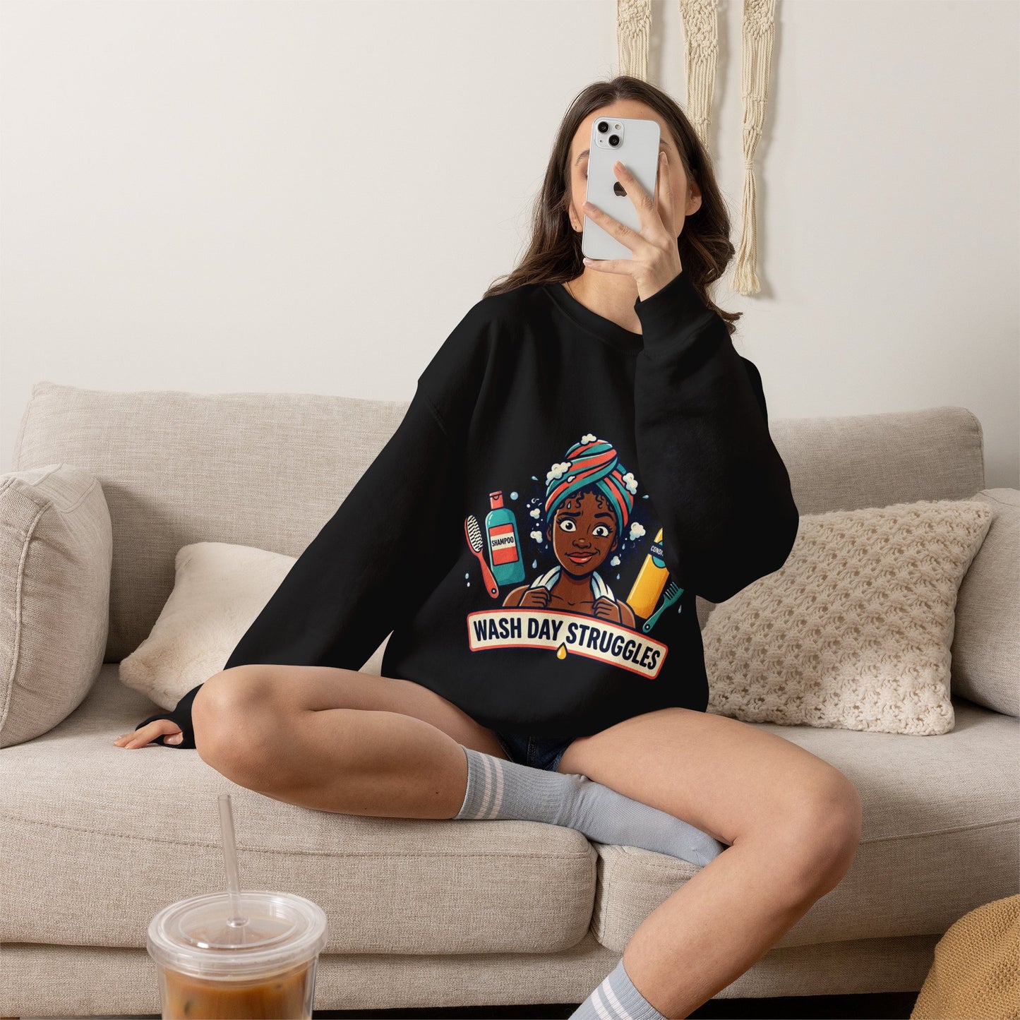 Wash Day Struggles Sweatshirt — Funny Natural Hair Care Crewneck