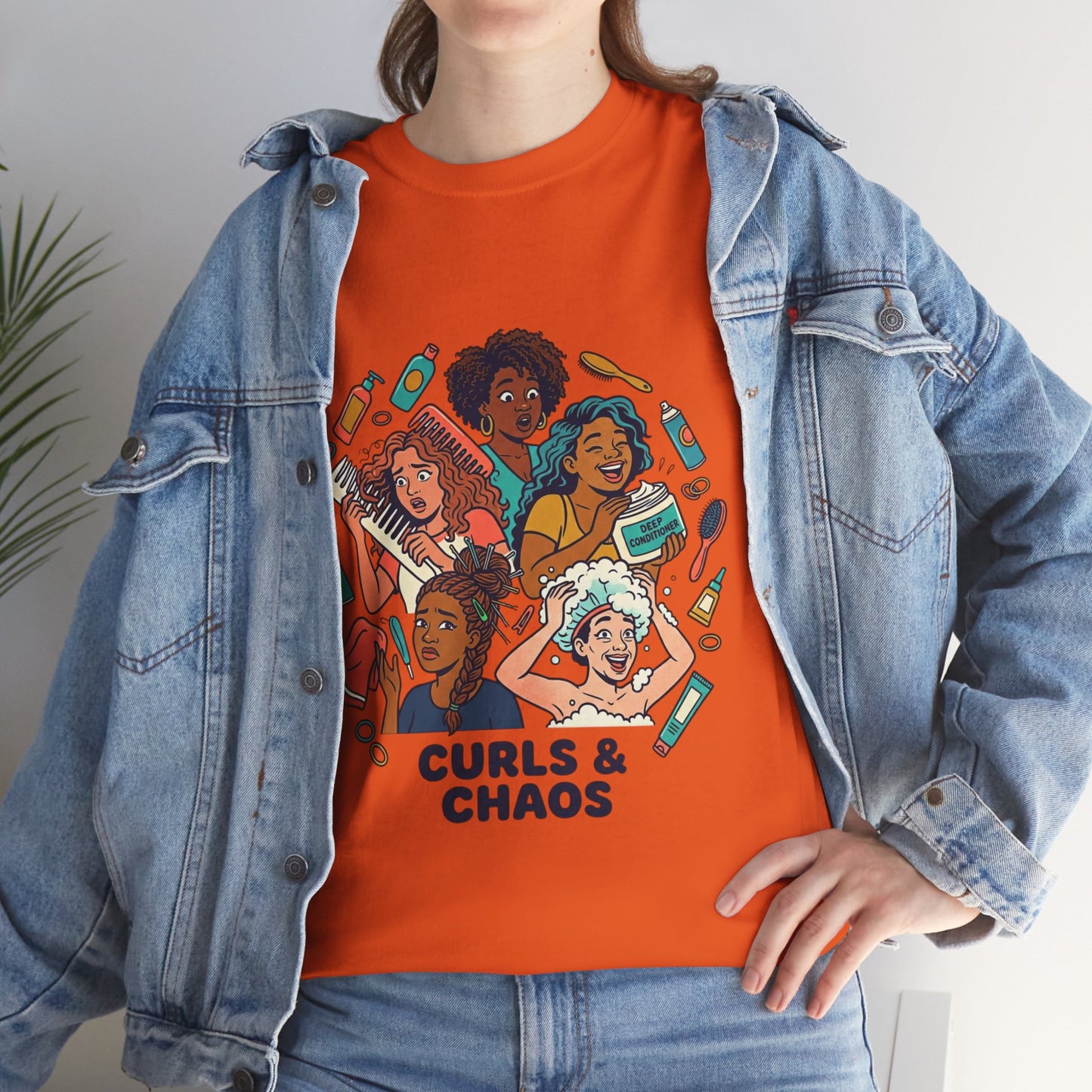 Curls & Chaos T-Shirt — Diverse Natural Hair Graphic Tee for Curly Hair Lovers