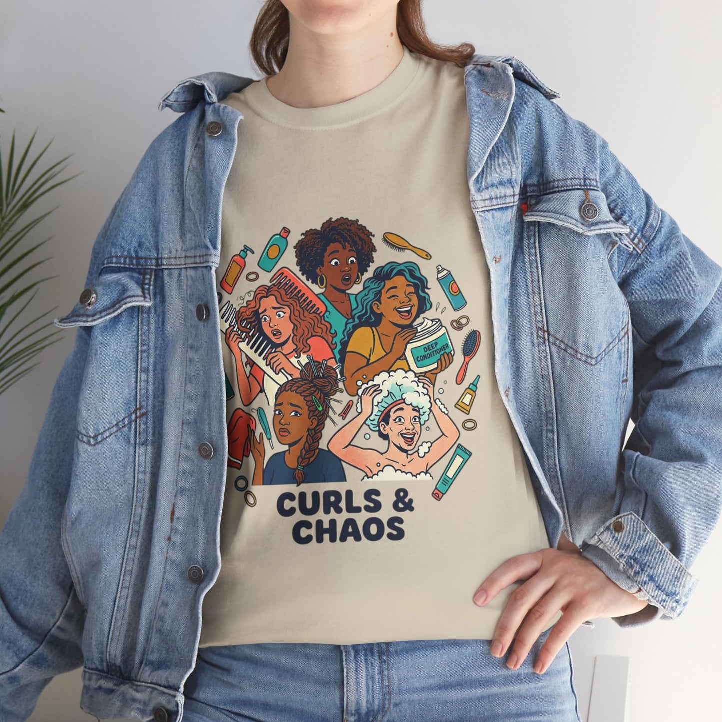 Curls & Chaos T-Shirt — Diverse Natural Hair Graphic Tee for Curly Hair Lovers