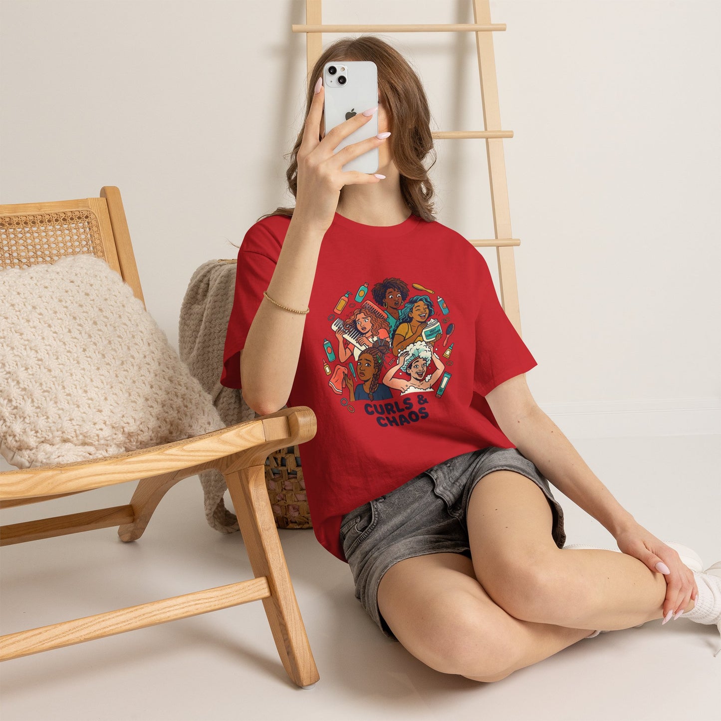 Curls & Chaos T-Shirt — Diverse Natural Hair Graphic Tee for Curly Hair Lovers
