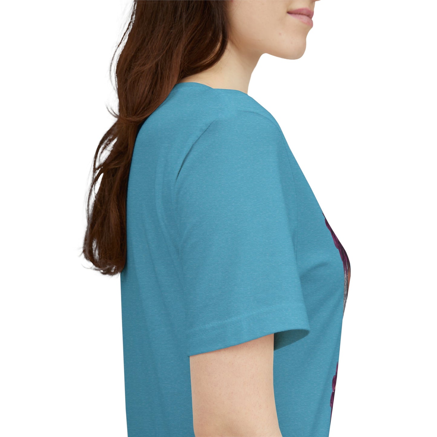 Floral Crown Fashion Tee — Glam Portrait Shirt with Purple Bloom Design