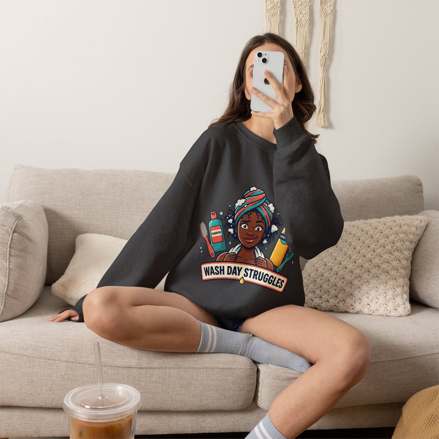 Wash Day Struggles Sweatshirt — Funny Natural Hair Care Crewneck