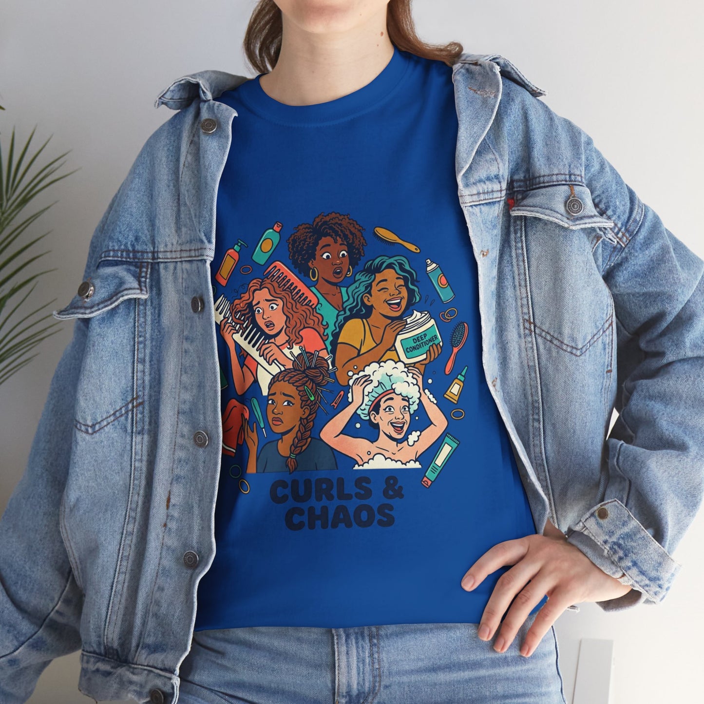 Curls & Chaos T-Shirt — Diverse Natural Hair Graphic Tee for Curly Hair Lovers