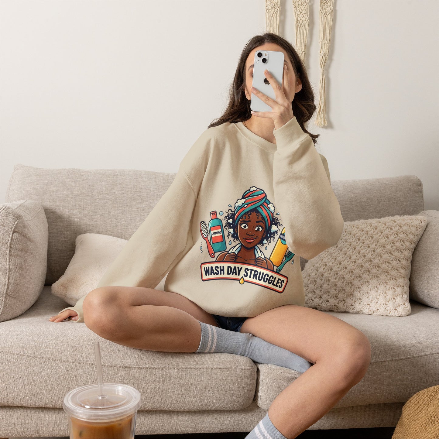 Wash Day Struggles Sweatshirt — Funny Natural Hair Care Crewneck