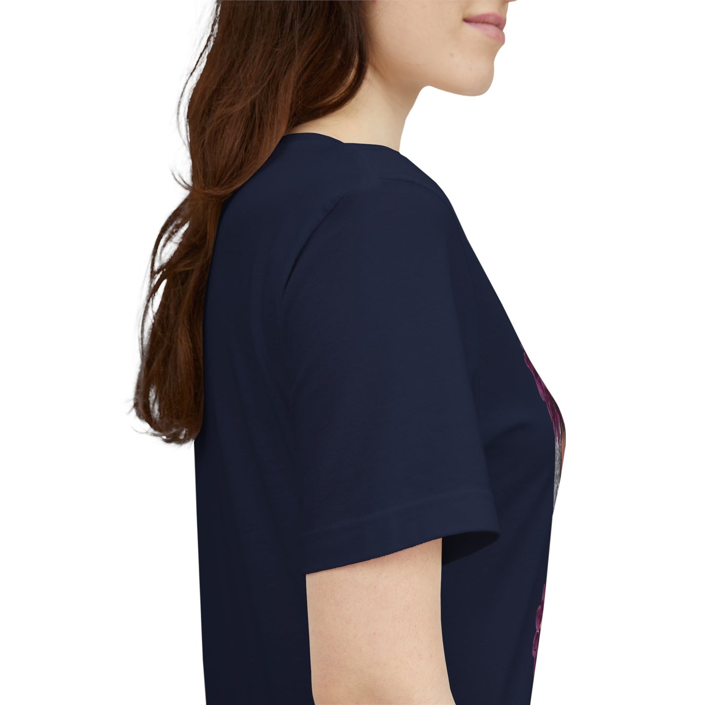 Floral Crown Fashion Tee — Glam Portrait Shirt with Purple Bloom Design
