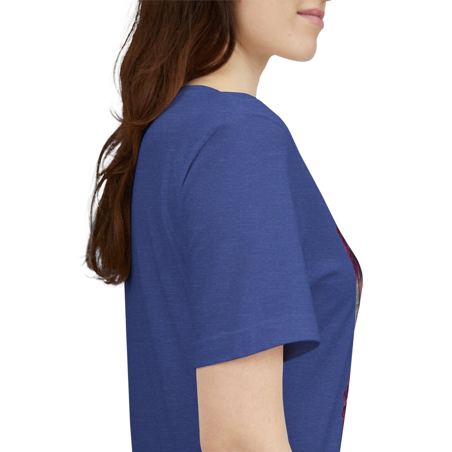 Floral Crown Fashion Tee — Glam Portrait Shirt with Purple Bloom Design