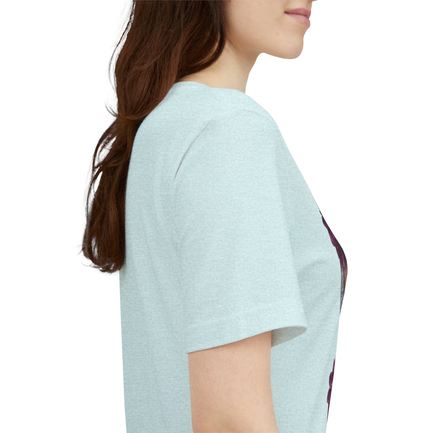 Floral Crown Fashion Tee — Glam Portrait Shirt with Purple Bloom Design