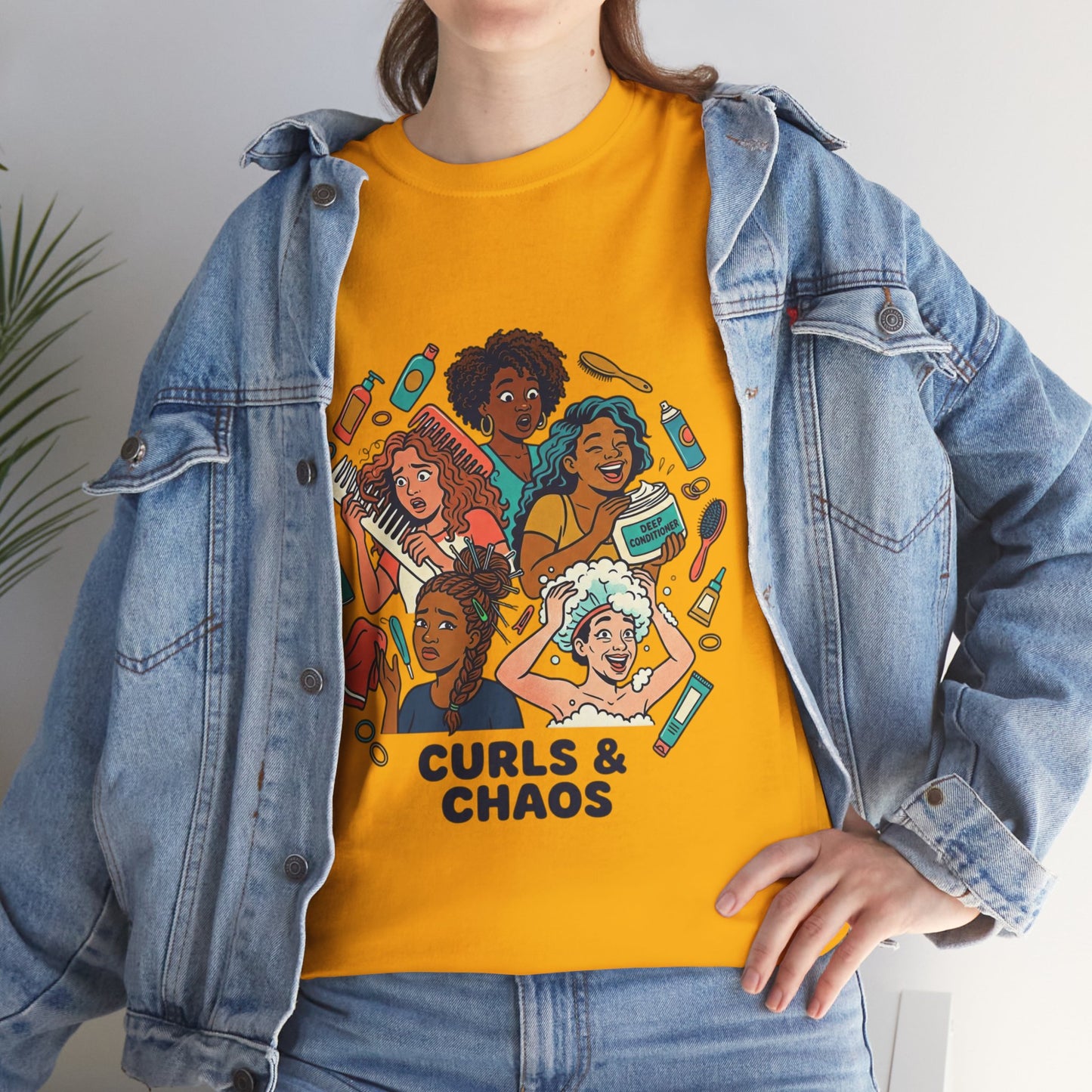 Curls & Chaos T-Shirt — Diverse Natural Hair Graphic Tee for Curly Hair Lovers