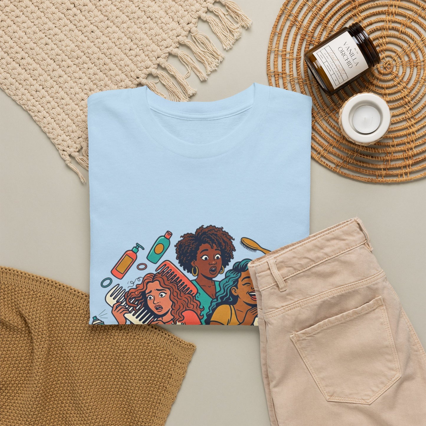 Curls & Chaos T-Shirt — Diverse Natural Hair Graphic Tee for Curly Hair Lovers