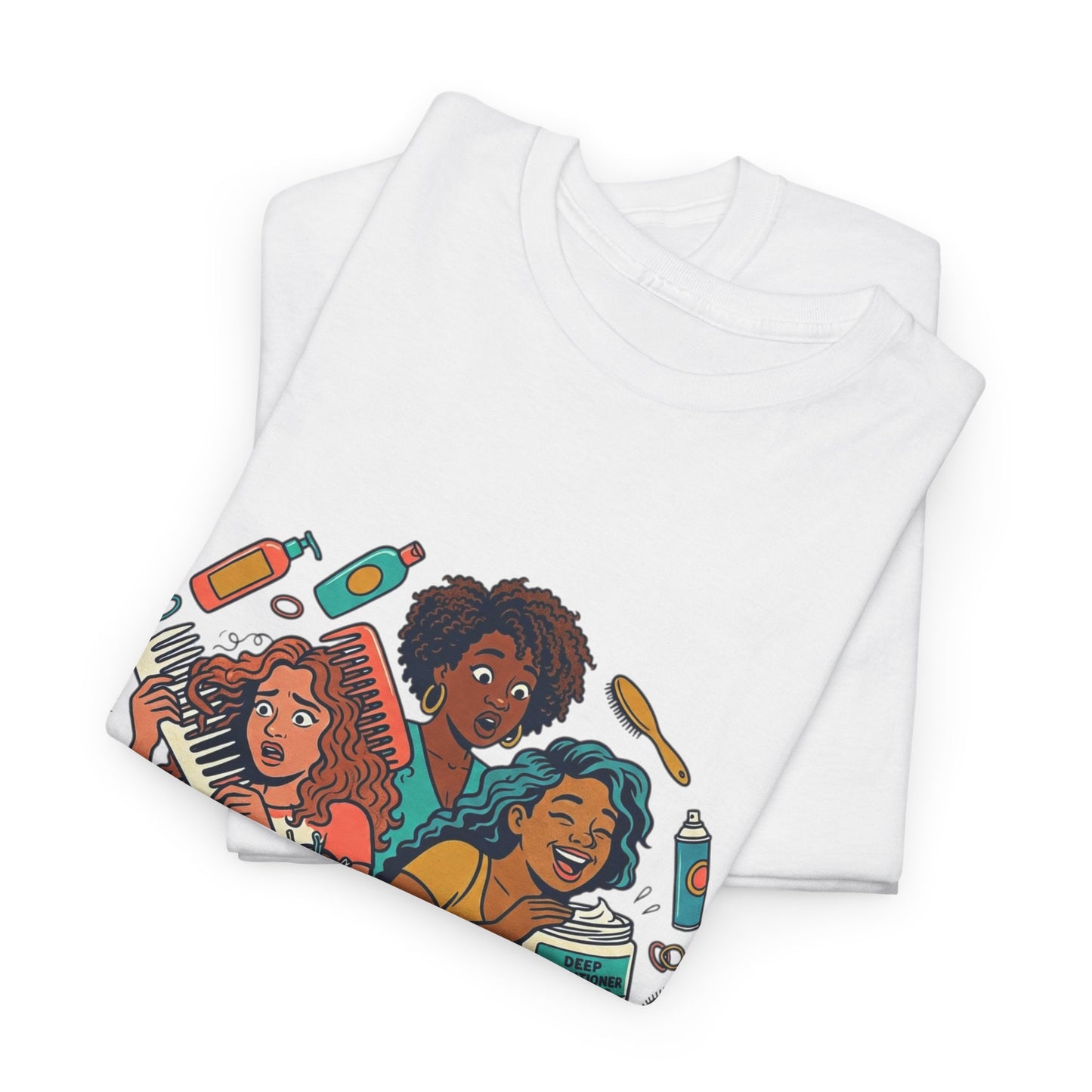 Curls & Chaos T-Shirt — Diverse Natural Hair Graphic Tee for Curly Hair Lovers