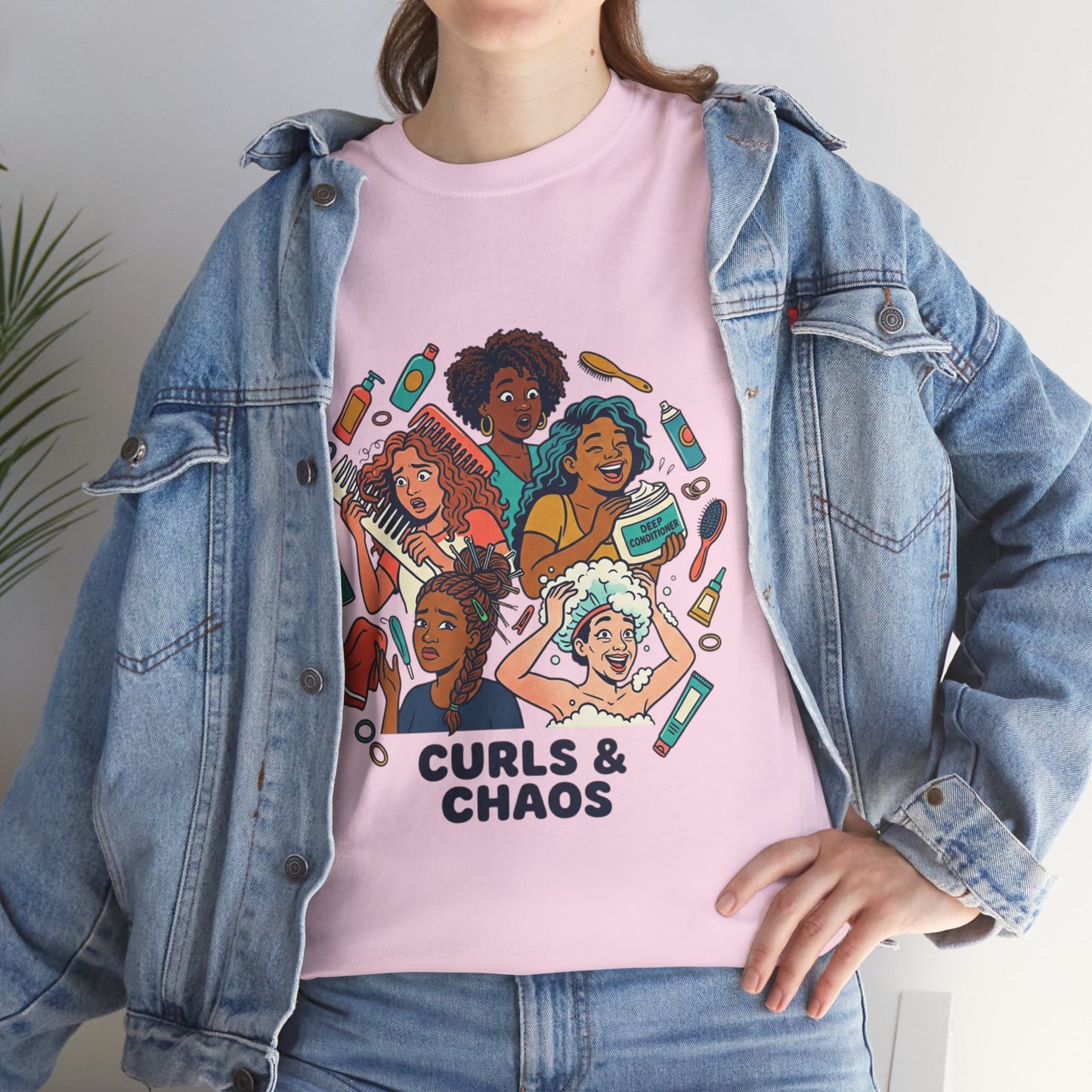 Curls & Chaos T-Shirt — Diverse Natural Hair Graphic Tee for Curly Hair Lovers