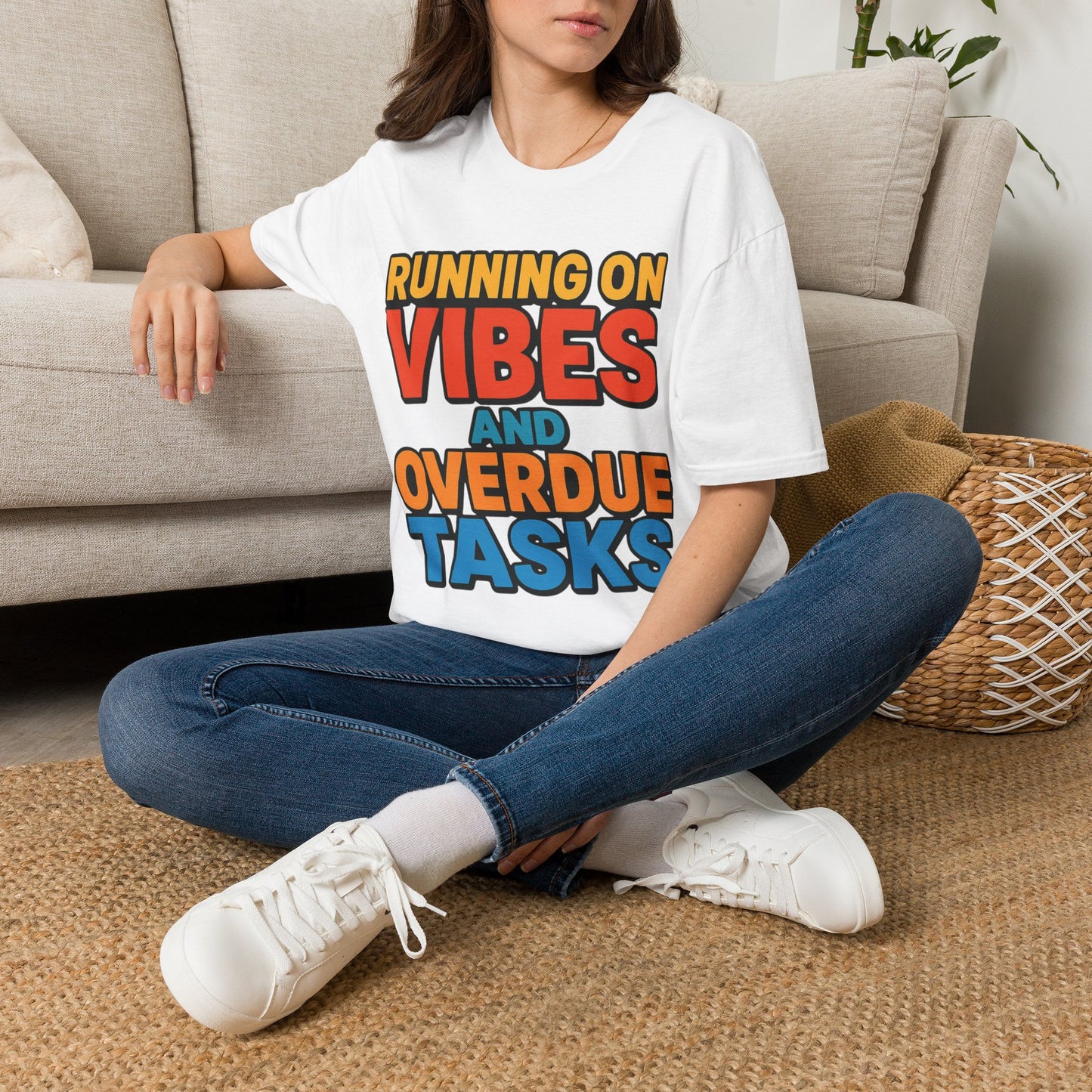 T-Shirt — "Running on Vibes and Overdue Tasks" Retro Graphic Tee