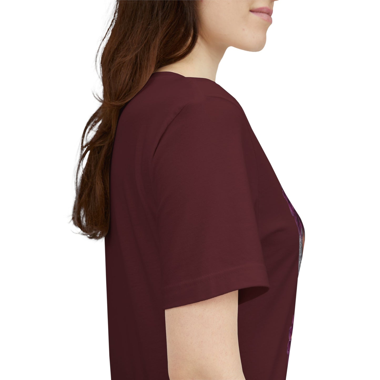 Floral Crown Fashion Tee — Glam Portrait Shirt with Purple Bloom Design