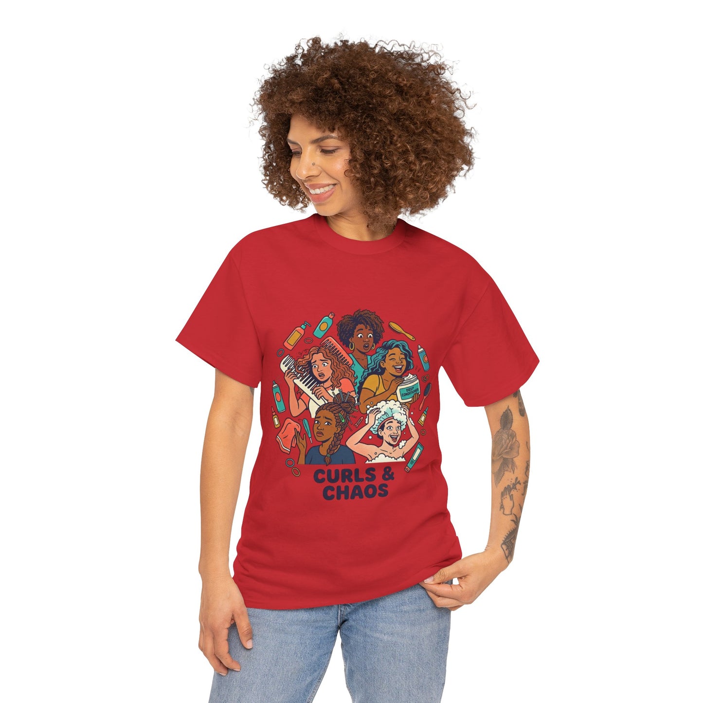 Curls & Chaos T-Shirt — Diverse Natural Hair Graphic Tee for Curly Hair Lovers