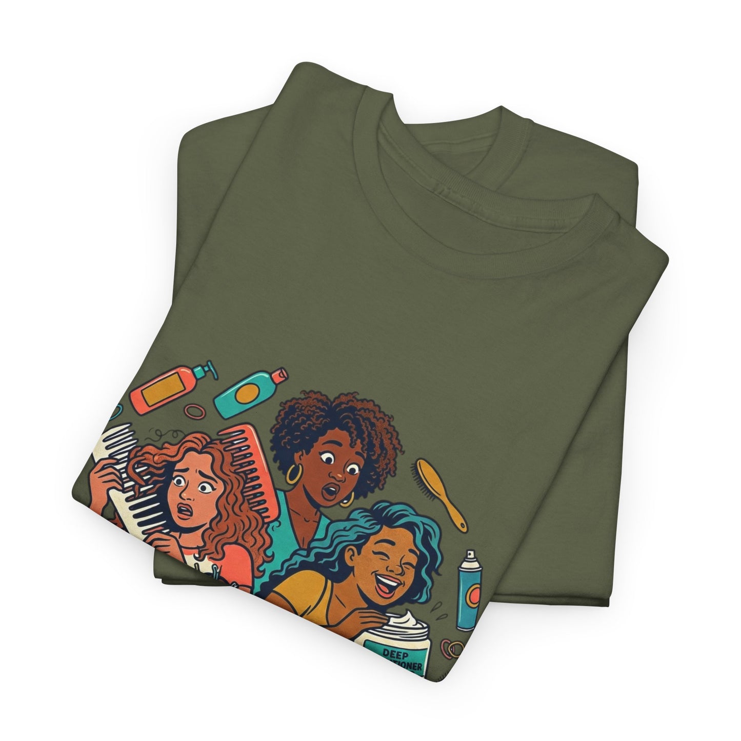 Curls & Chaos T-Shirt — Diverse Natural Hair Graphic Tee for Curly Hair Lovers