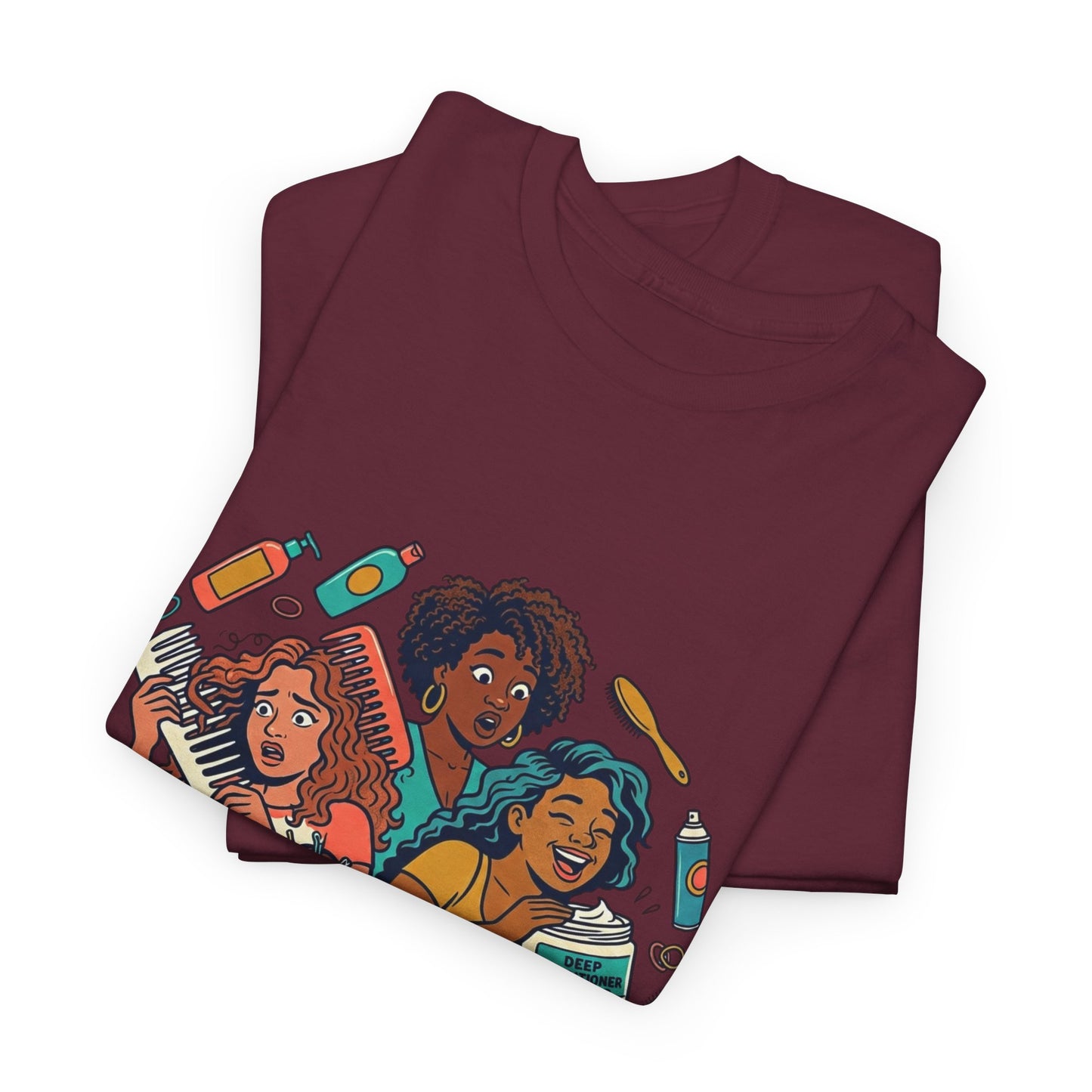 Curls & Chaos T-Shirt — Diverse Natural Hair Graphic Tee for Curly Hair Lovers