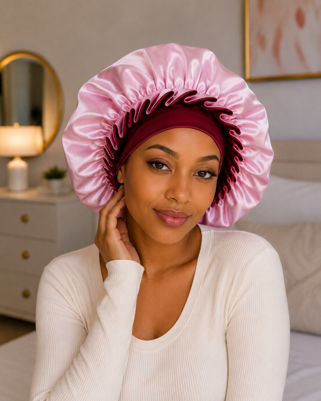 Lace Luxury Sleep Hat for Women – Soft Hair Cap for Curly Hair