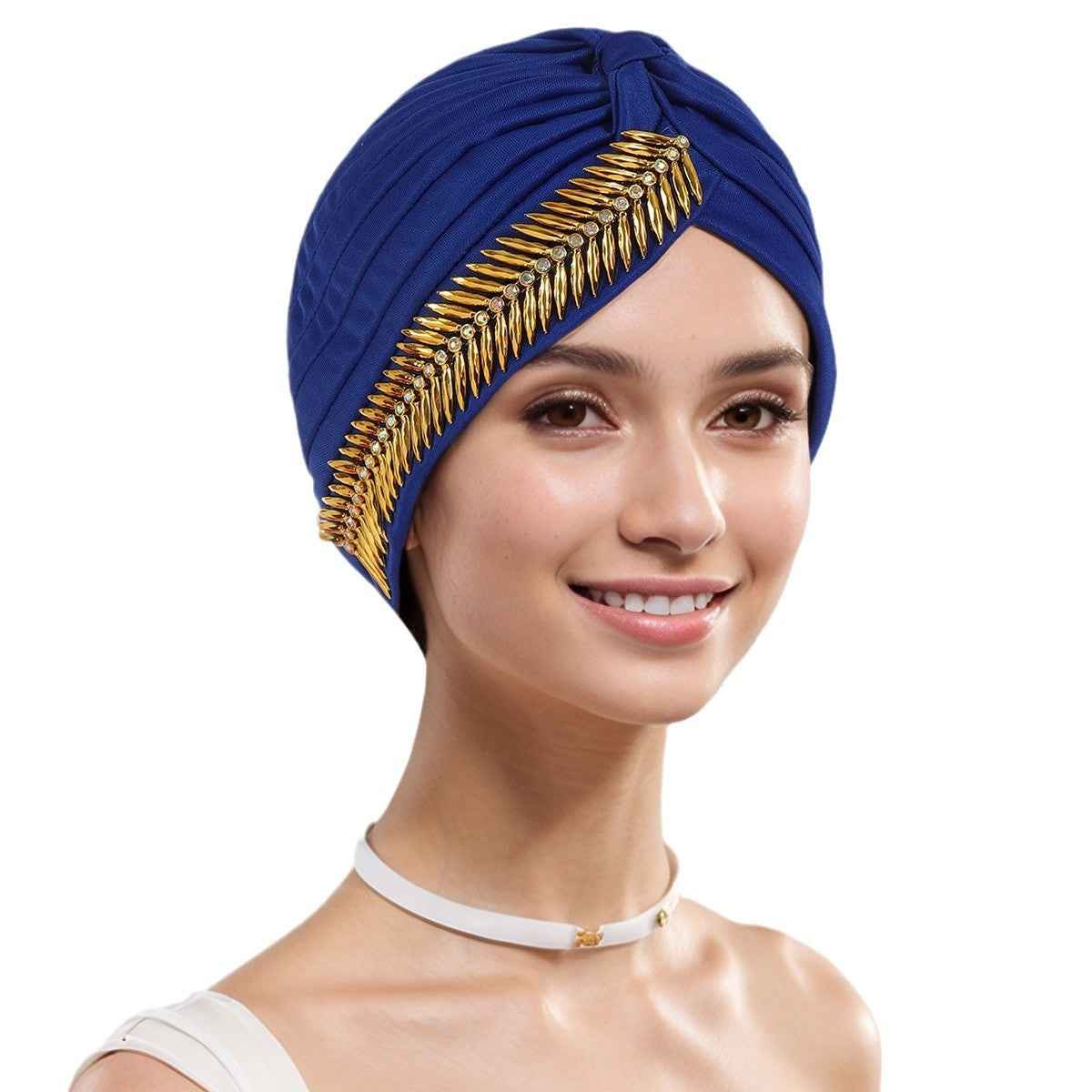 Rhinestone Pleated Turban Cap for Women – Elastic Head Wrap, Ramadan Hijab, Chemo & Wedding Headscarft