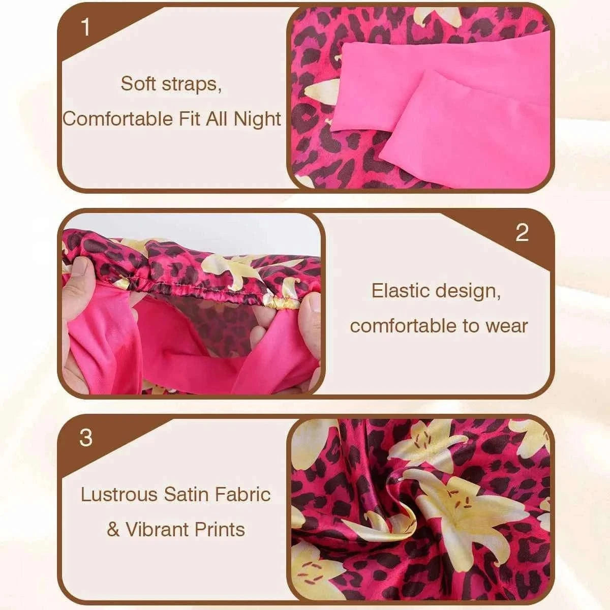 1pc Adjustable Sleep Hair Bonnet, Leopard and Lily Flower Printed Caps for Women, Adjustable Large Night Cap with Long Band