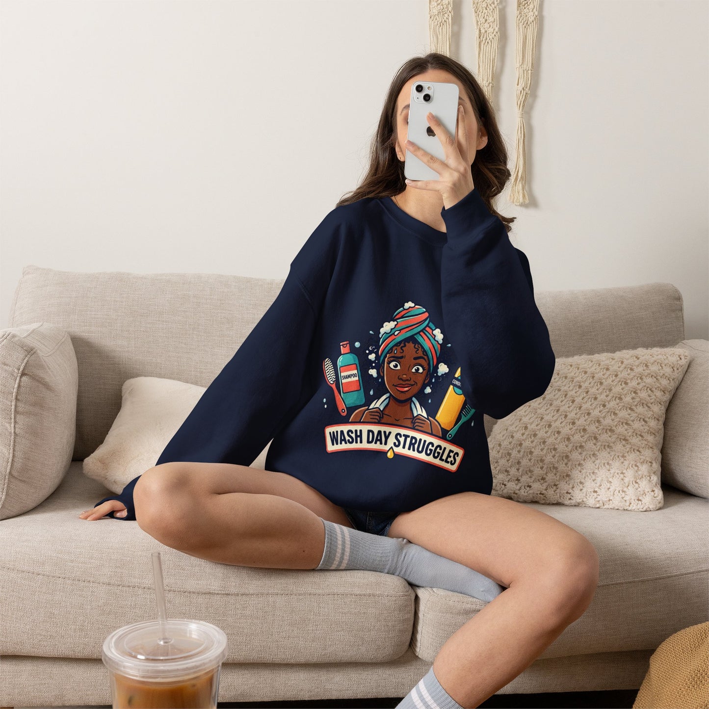 Wash Day Struggles Sweatshirt — Funny Natural Hair Care Crewneck