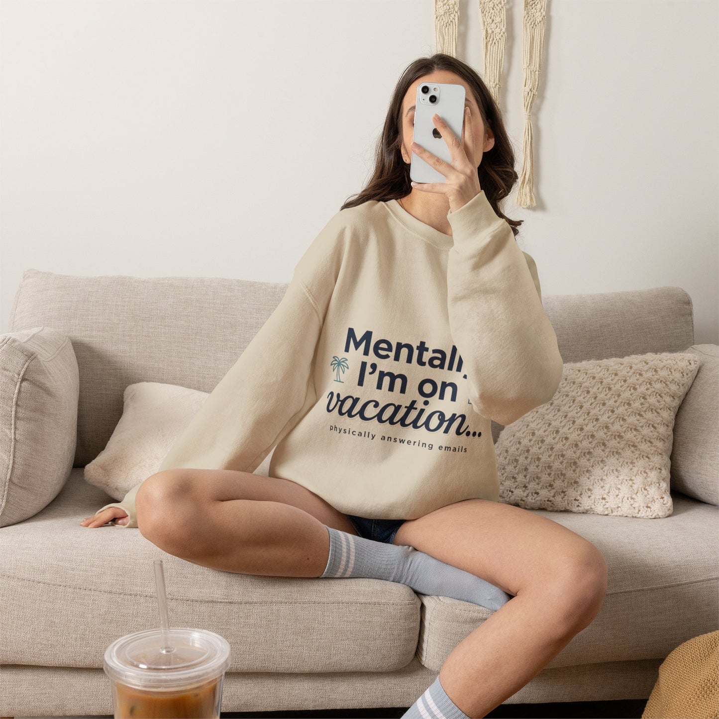Vacation Vibes Sweatshirt — "Mentally I'm on Vacation" Cozy Crewneck